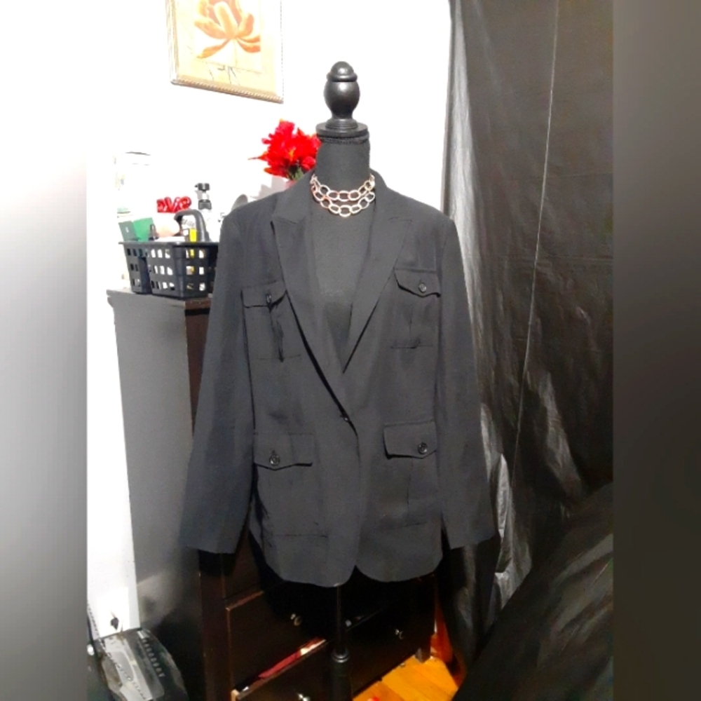 Banana Republic Women's Blazer Black Button Up Button Front Pickets Office 14